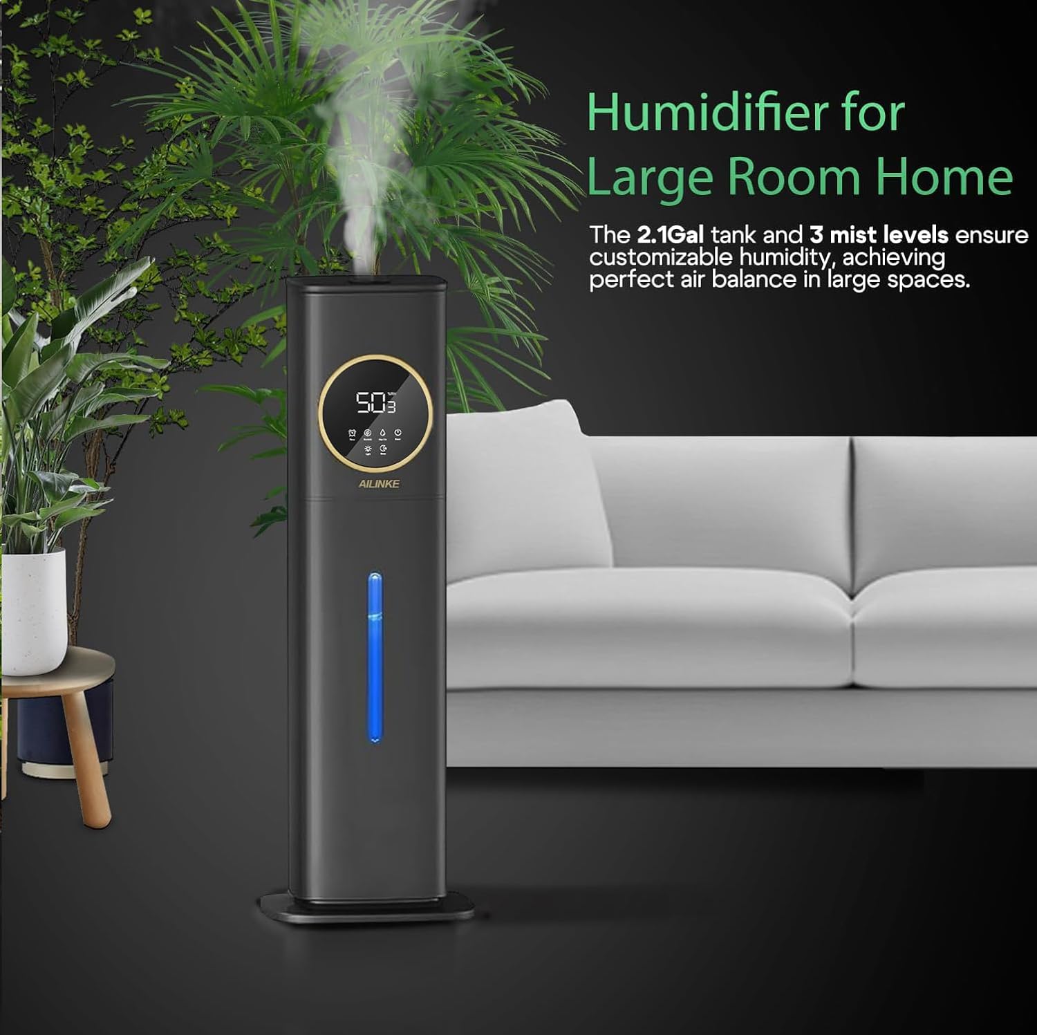 Humidifiers for Plants, 2.1Gal/8L Plant Humidifier Indoor, Reptile Fogger Mister with Precise Temp&Humidity Probe/Expandable Hose, Vivarium/Terrarium/Greenhouse/Grow Tent,12H Timer
