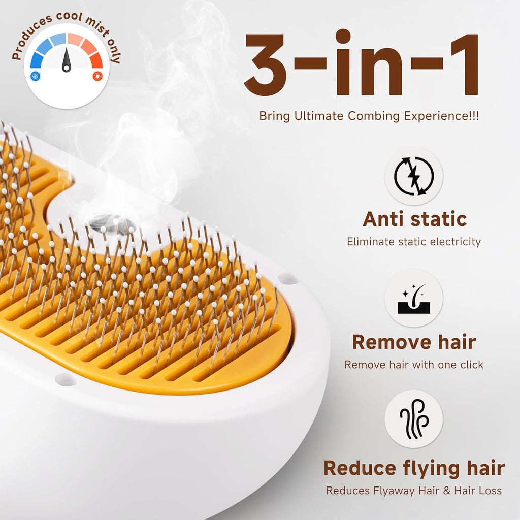 Pet Steam Brush for Dog & Cat–3-in-1 Spray Hair Removal Comb–Steam Brush for Shedding & Grooming–Water Brushes for Long & Short Haired Pets–Spritz Defur Comb–Includes Waterless Shampoo & Eye Wipes