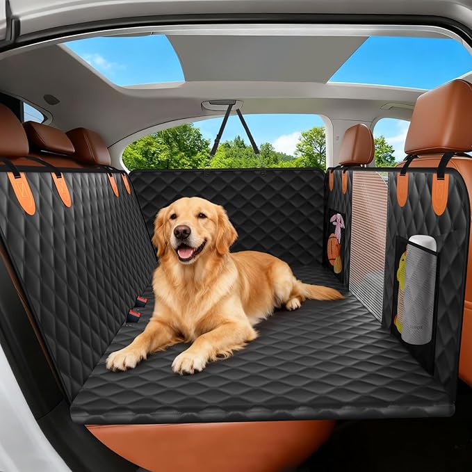 Dog Seat Cover for Back Seat Hard Bottom,Holds 500 lbs,Waterproof Dog Car Seat Cover for Back Seat Extender,Scratch-Proof Pet Hammock for Car,SUV,Truck - with Mesh Window & Storage,BlackOR