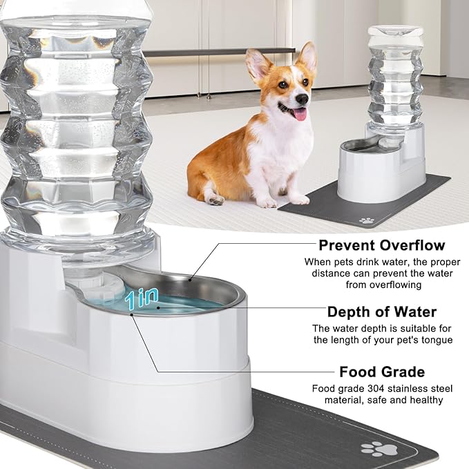 RIZZARI Automatic Dog Water Dispenser：8L Lagre Stainless Steel Raised Pet Water Bowl Gravity Feeder with Triple Filter Specialized Brush - Garage Garden Pet Feeder