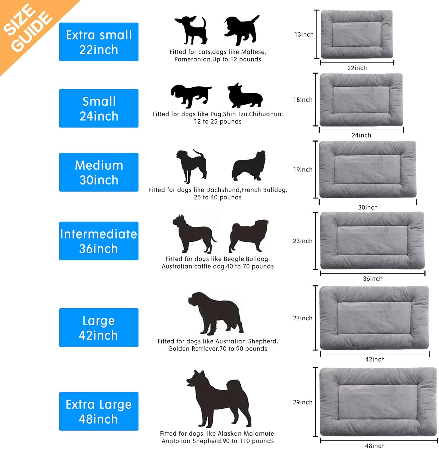 Dog Beds Crate Pad for Small Dogs Ultra Soft Dog Crate Bed Washable & Anti-Slip Kennel Pad,Cat Bed Pad Mat,Gray 24inch