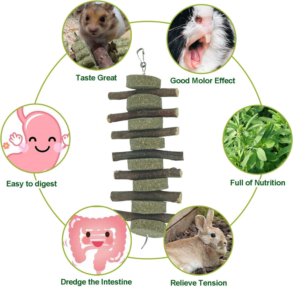 Rabbits Chew Toys Bunny Treats Natural Wood Timothy Hay Grass Chew Toys Treats for Hamster Chinchilla Guinea Pigs 6pcs