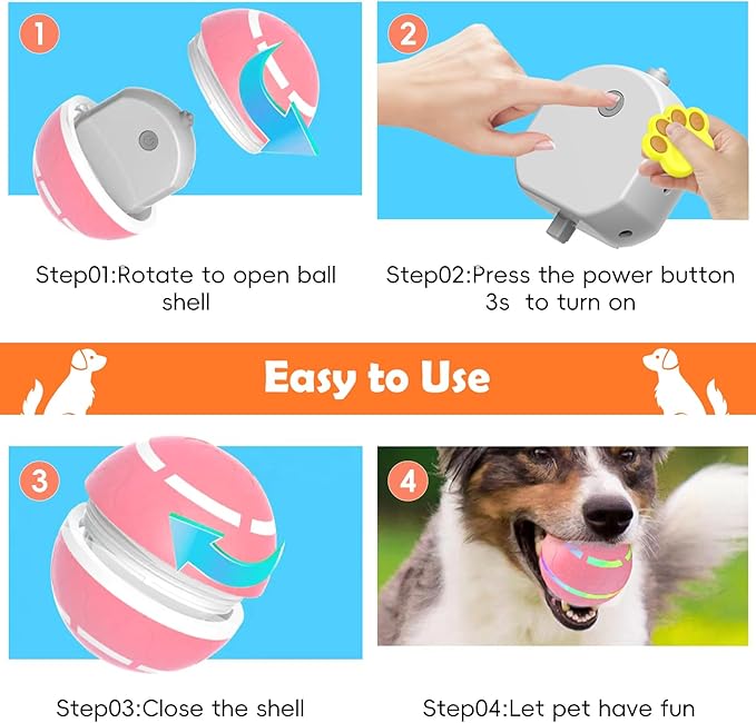 Smart Interactive Dog Ball, Interactive Dog Toys with Remote Control, Automatic Moving Pet Ball for Medium and Large Dogs, TPU Material, Rechargeable Vibrating Bouncing Pet Toy