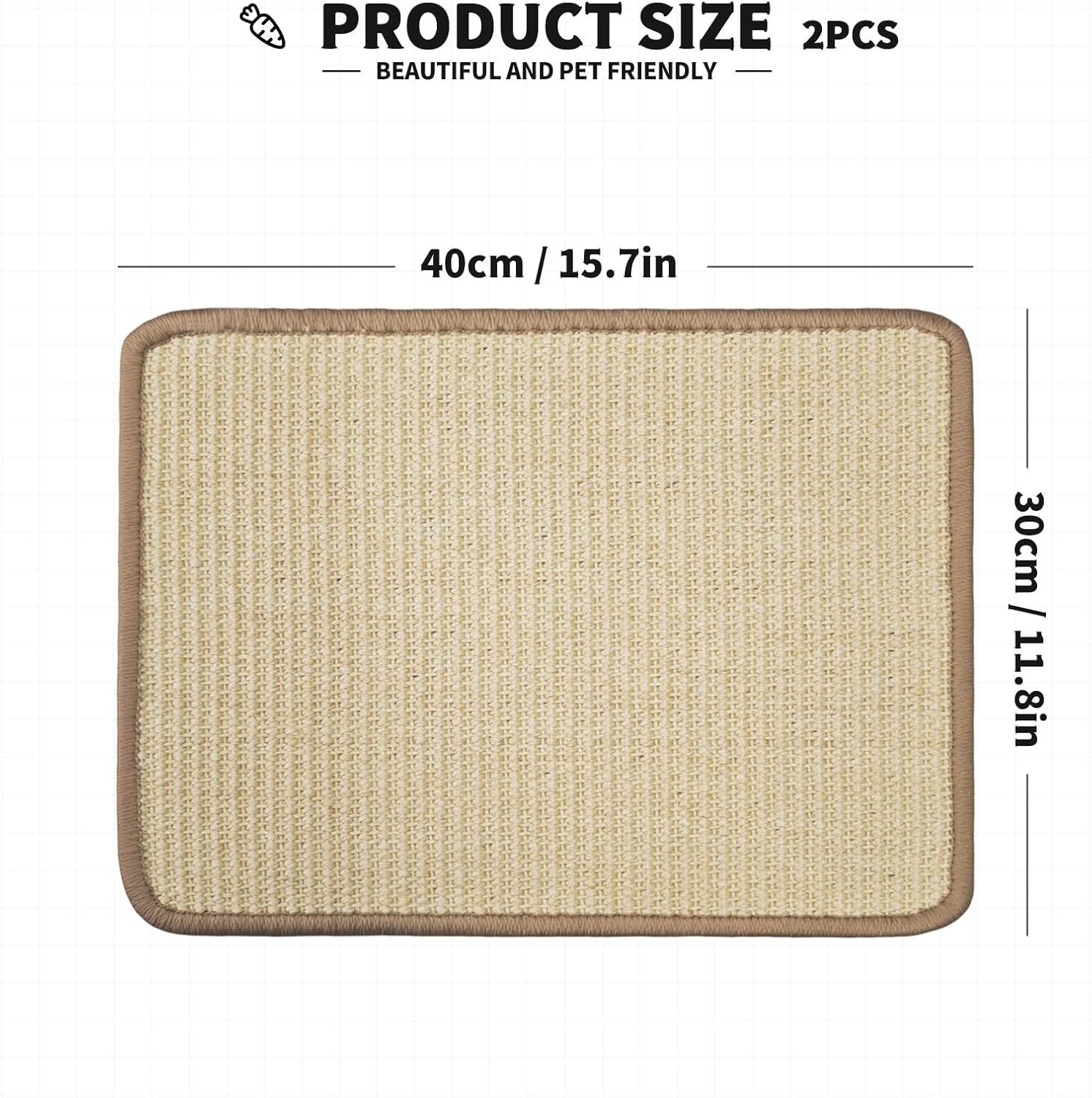 2Pcs Rabbit Scratch Mat,16 x 12 Inch Sisal Rabbit Scratching Pad,Rabbits Scratching Mats for Cages,Claws and Teeth Care Rabbits Chew Toys,Small Pet Bedding for Biting Sleeping Nesting