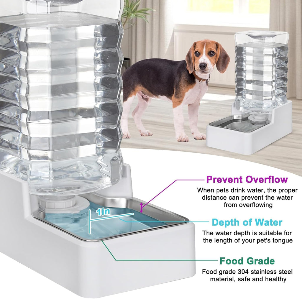 Automatic Pet Water Dispenser: 9L Gravity-Fed Stainless Steel Bowl - BPA-Free Large Capacity White Feeder for Dogs & Cats - Indoor/Outdoor Use