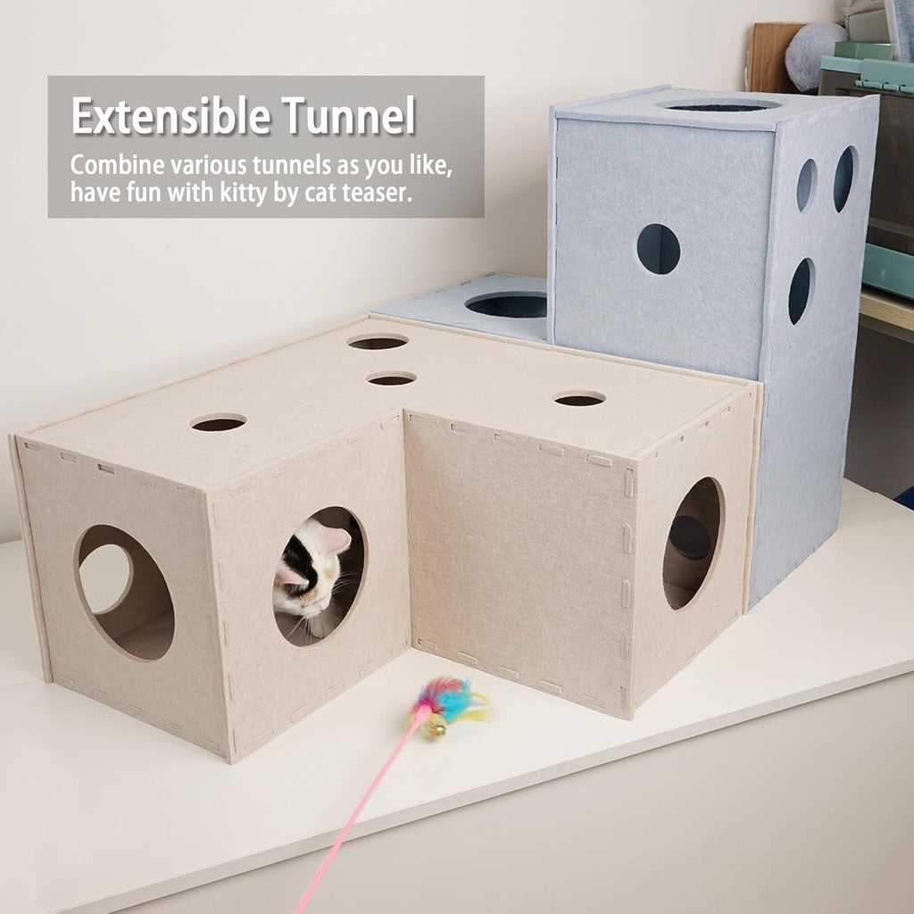 PETKARAY Cat Tunnel, Original Cat Hideaway Cave for Indoor Cats, Large Kitten Play Tubes and Tunnels, Soft Felt Cat Toy with Interactive Peek Hole
