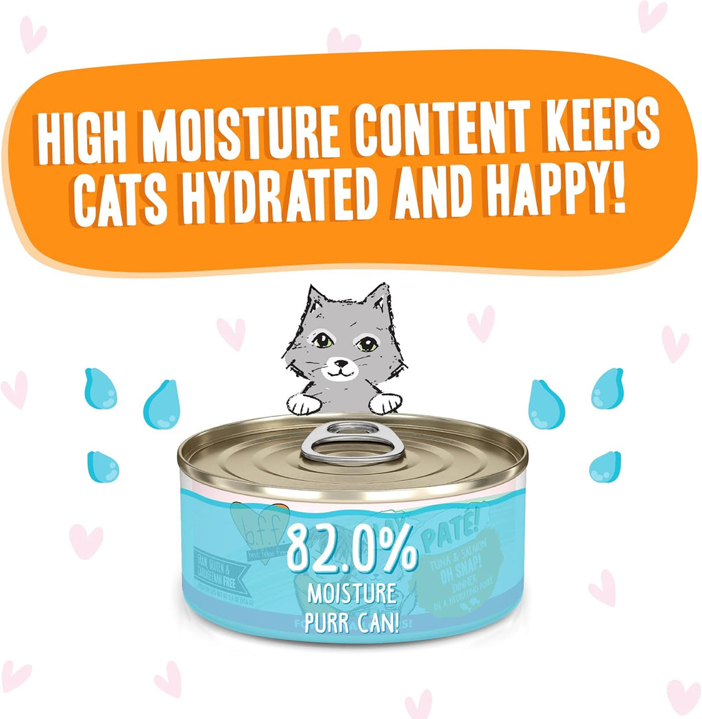 Weruva B.F.F. Play - Best Feline Friend Paté Lovers, Aw Yeah!, Tuna & Salmon Oh Snap! with Tuna & Salmon, 5.5oz Can (Pack of 8)