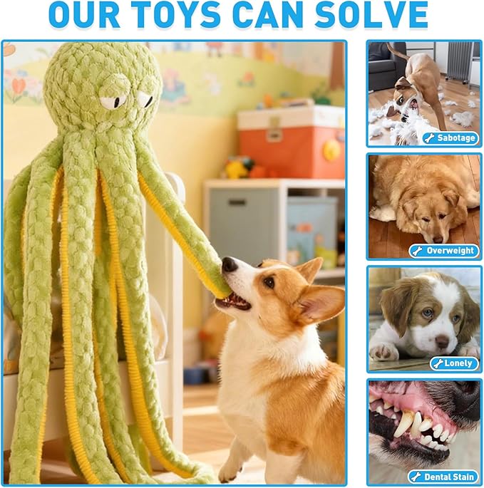 1M Long Giant Octopus Tough Dog Toy - Squeaky Interactive Tug of War Chew Toy, Boredom Buster for Medium & Large Dogs (Pink)
