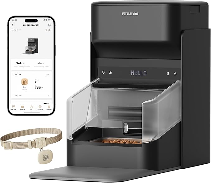 PETLIBRO RFID Automatic Cat Feeder, Collar Sensor for Personalized Meals, Cats Recognition, Diet Tracking and Anti-Stealing for Multi-Pets Homes and Different Diets, Wi-Fi Programmable Food Dispenser