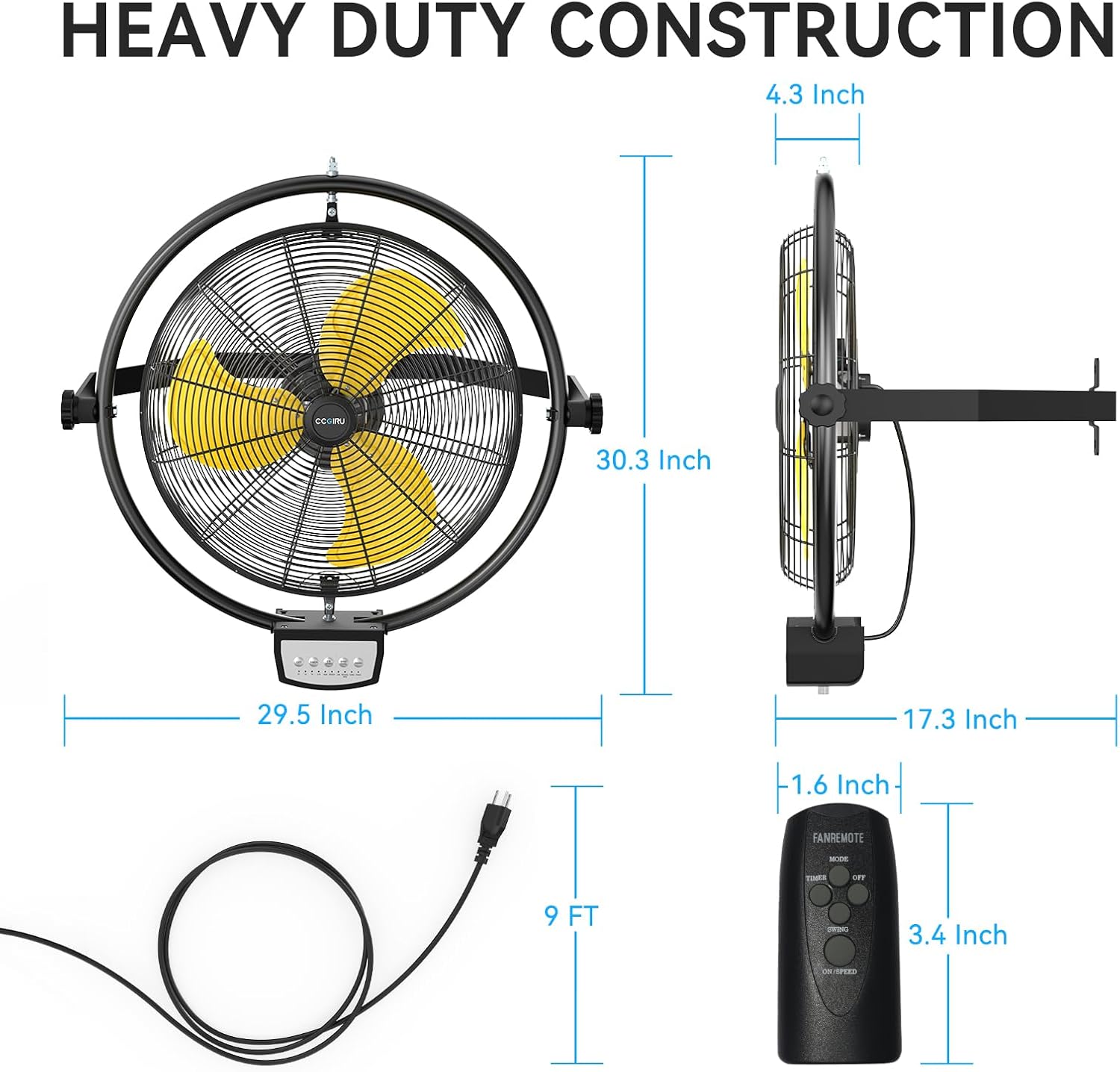 5100 CFM 20" Remote Control Wall Mount Fans, High Velocity 3-Speed Professional Oscillating Wall Fan with Timer, Heavy Duty Industrial Wall Fans for Patio, Commercial, Gazebo, and Garage, UL Listed