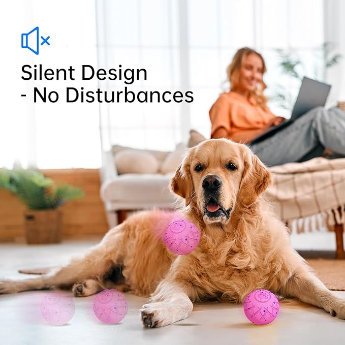 Interactive Dog Toys Dog Ball, Durable Motion Pet Toys for/Small/Medium/Large Dogs, Christmas Birthday Gifts, Automatic Moving, Bouncing and Rotating, E-TPU Material, IP54 Waterproof (Pink)
