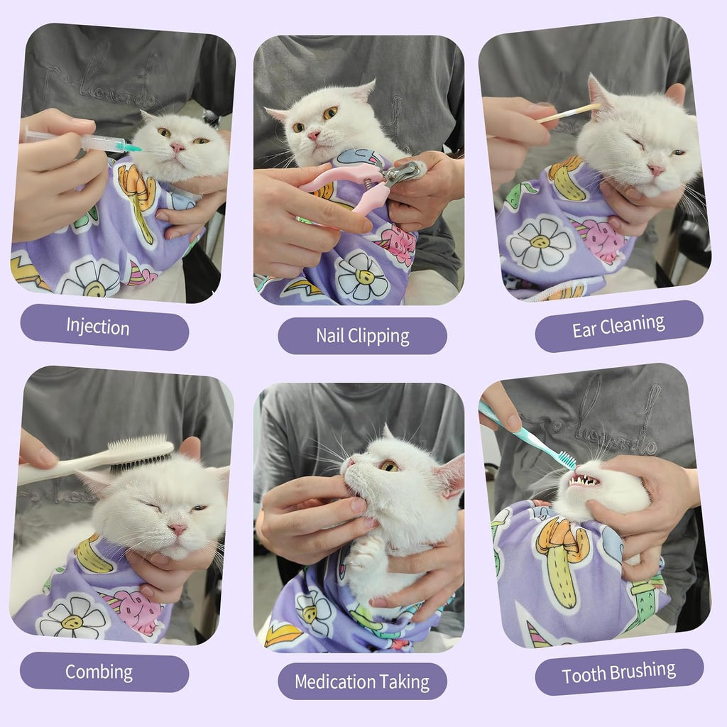 27.6" Cat Grooming Wrap,Self-Adherent Cat Wrap for Cutting Nails,Anti-Escape Cat Swaddle Wrap,Multifunctional Anti-Scratch Cat Restraint Wrap for Medicine,Nail Clipping,Ear Cleaning(Within 15lbs)