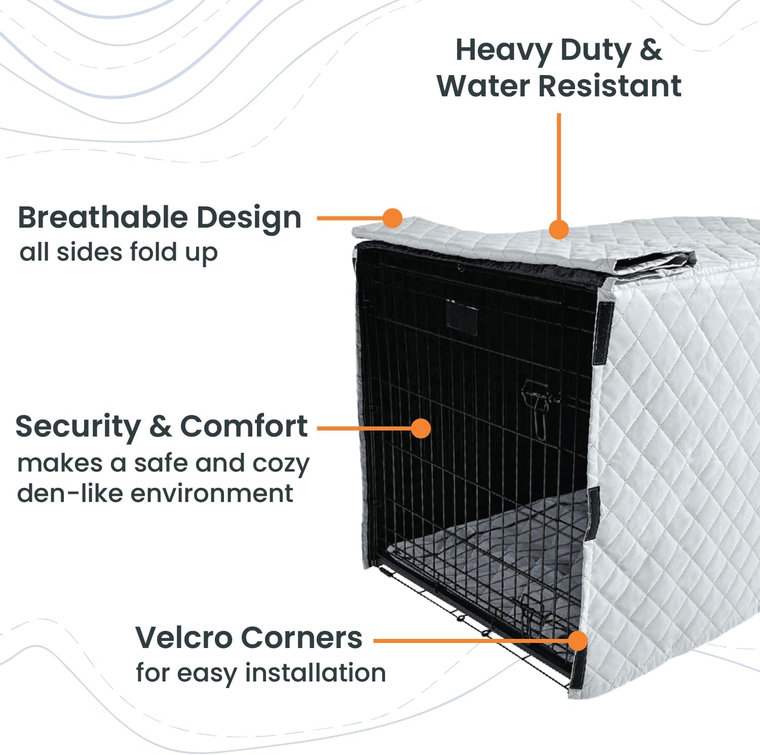 4Knines Quilted Dog Crate Cover – Heavy-Duty, Water-Resistant Fabric for Indoor/Outdoor Use – Durable Travel Cage Cover for Training, Weather Protection – Fits 36-Inch Crates – Grey