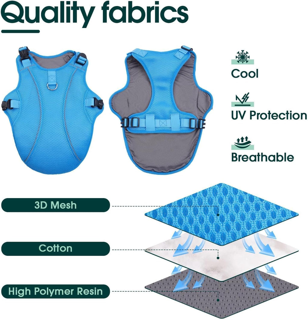 Kuoser Dog Cooling Vest for Large Dogs, Lightweight Doggie Cooler Jacket Breathable Mesh Pet Cooling Shirts Reflective Puppy Cool Harness for Beach, Hiking, Walking Blue XL