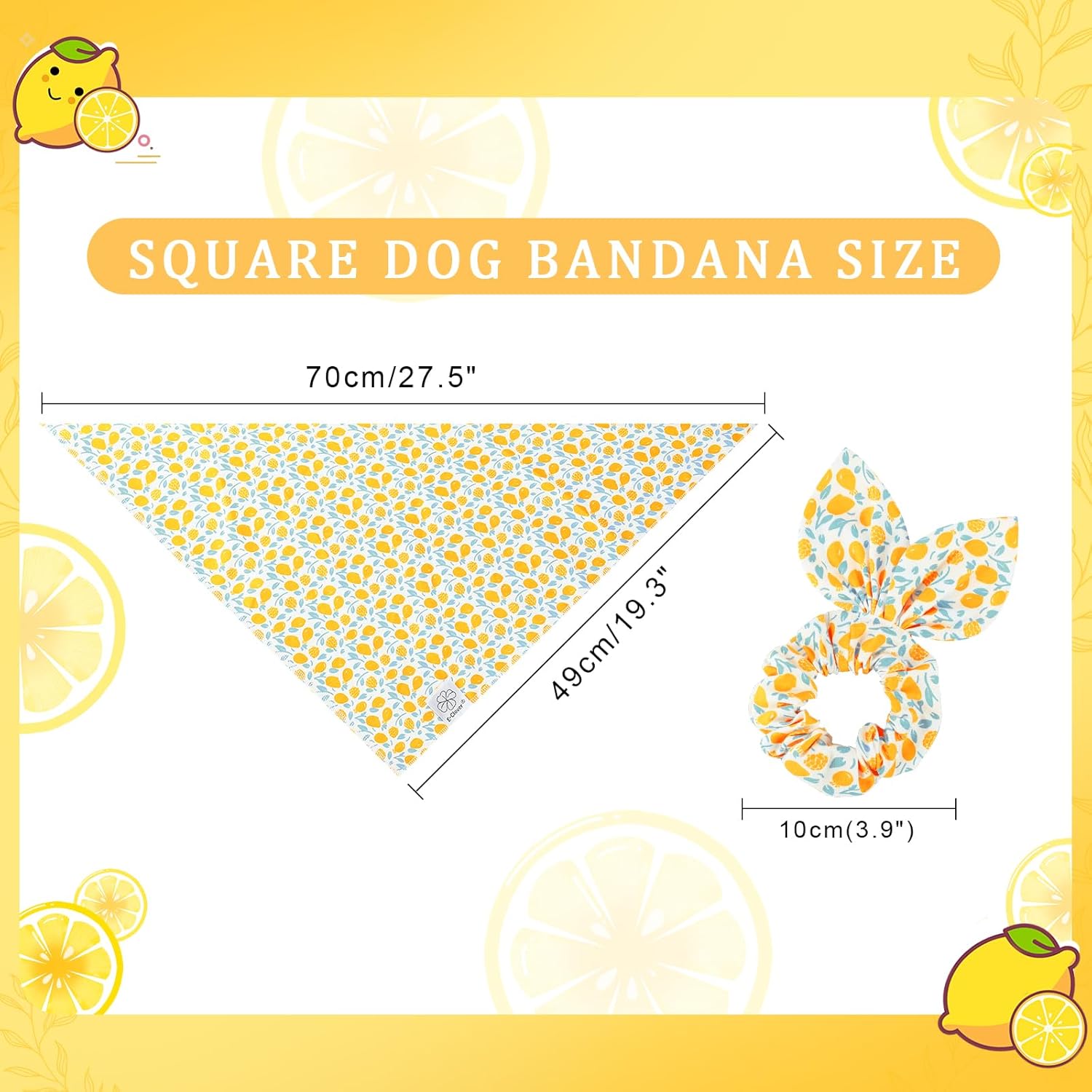 E-Clover Yellow Floral Dog Bandanas & Matching Scrunchie Set Cute Dog Scarf Bibs Pet Bandana with Bow Tie for Medium Large Dogs Owner Mom Spring Summer