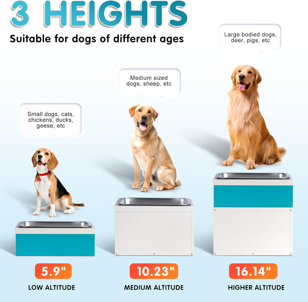 3Gal Elevated Dog Bowls with Storage Large Breed,Raised Dog Bowl Stand 38L Pet Food Toy Storage Container Stainless Steel Water Bowl Feeder 3 Adjust Heights Feeding Station (L)