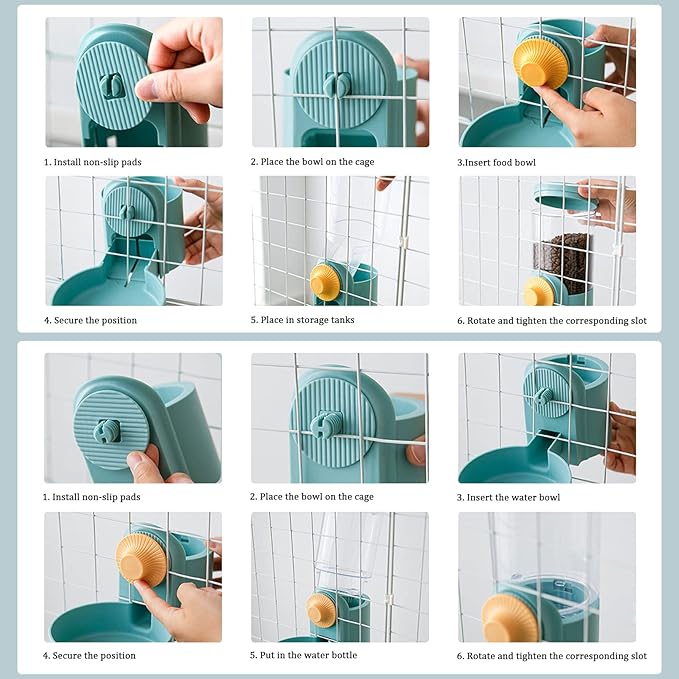 kathson 35oz Hanging Automatic Food Water Dispenser Gravity Pet Auto Feeder Waterer Set for Rabbit Cat Dog Chinchilla Ferret (Food and Water Dispenser)