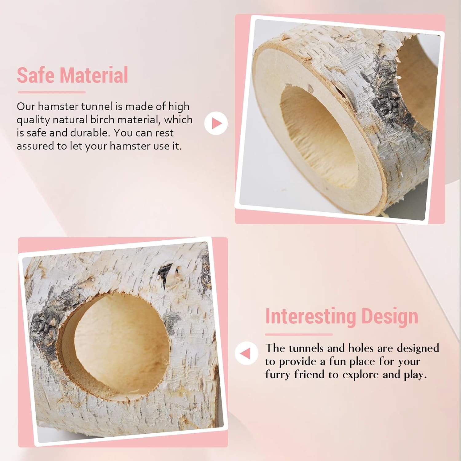 Wooden Hamster Tunnels,Natural Birch Wood Hamster Tree Hole Tube Hamster Chew Toy Small Animal Hollow Tree Trunk Tube Hideout Climbing Toy Cage Accessories for Guinea Pig Chinchilla Gerbil Rat