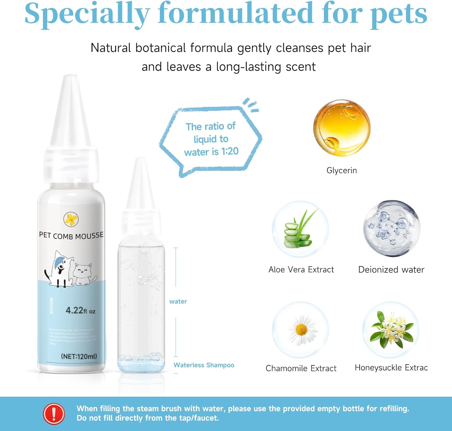 Pet Steam Brush for Dog & Cat–Pet comb leave-in serum