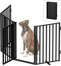 Free Standing Dog Gate with Door for Indoor Outdoor, Portable Dog Fence Foldable Design, Metal Black 32" Tall, Expandable 4 Panels Use for Front Door, Yard, Stairs