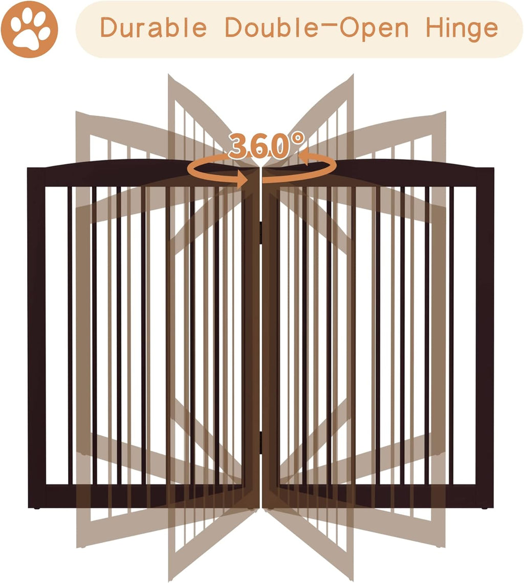 Freestanding Pet Gate for Dogs, Indoor Wooden Foldable Dog Gate for House, Extra Wide, Pet Fence for Stairs, Doorways, Halls, Support Feet Included, 120 Inch Wide, 6 Panels 32",Brown
