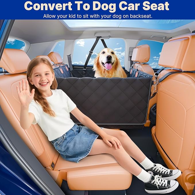 Convertible Back Seat Extender for Dogs, Foldable 400lbs Hard Bottom Dog Car Seat Cover for Back Seat, Waterproof Dog Hammock Bed Backseat Cover for Dogs in Car SUV Truck Pet Seat Cover Black M