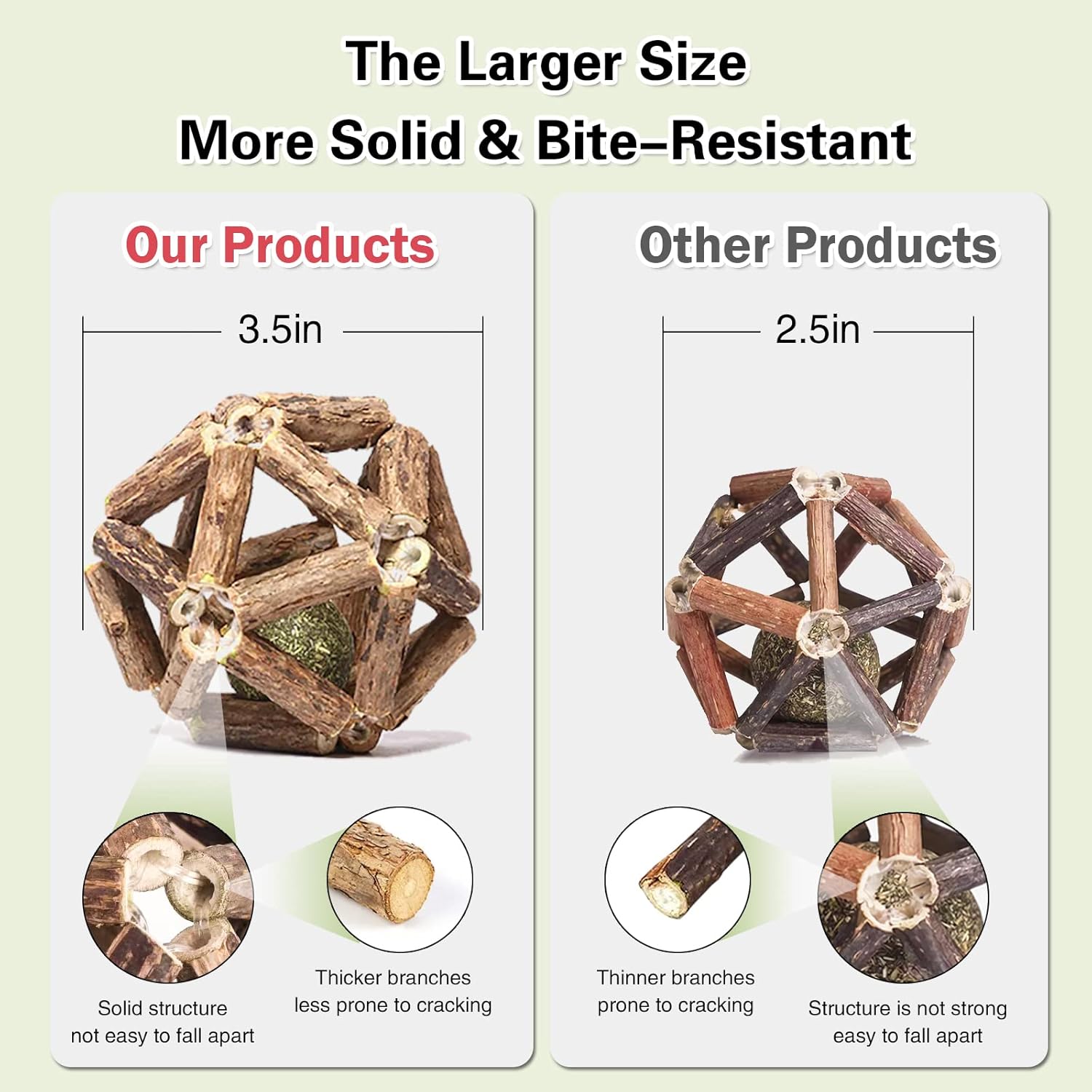 Catnip Toys-2Pcs Natural Silvervine Stick Catnip Ball&Bell Ball-Cat Toys for Indoor Cats- Cleaning Teeth Molar Tools Matatabi Cat Chew Toy-Kitten Toys All Breeds