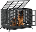 LEMBERI 48/42/38 inch Indestructible Heavy Duty Dog Crate, High Anxiety Extra Large Dog Cage for Large Dogs, XL Steel Escape Proof Dog Kennel with Wheels and Removable Tray