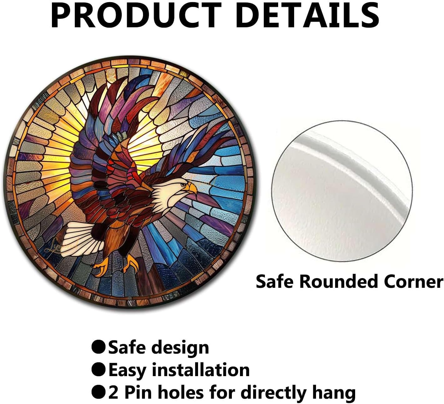 Lygond Metal Sign Tin Sign Circular Stained Glass Eagle Kitty Decor For Pet 8×8 Inches