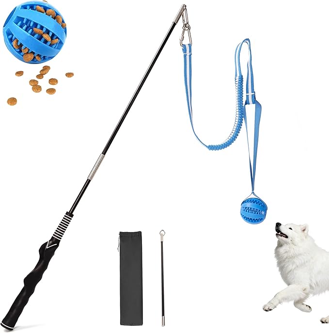 Flirt Pole for Dogs, Durable Dog Flirt Pole for Large Medium & Small Dogs, Interactive Dog Pole Toy with Rubber Ball for Outdoor/Indoor, Training, Chase, Tug of War (24 & 31 inch)