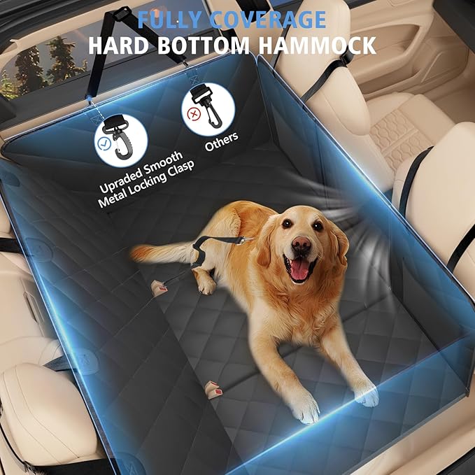 Back Seat Extender for Dogs, Dog Car Seat Cover for Back Seat Supports 420lbs, Hard Bottom Backseat Extender for Dogs, Waterproof Dog Hammock for Car, SUV, Truck Black