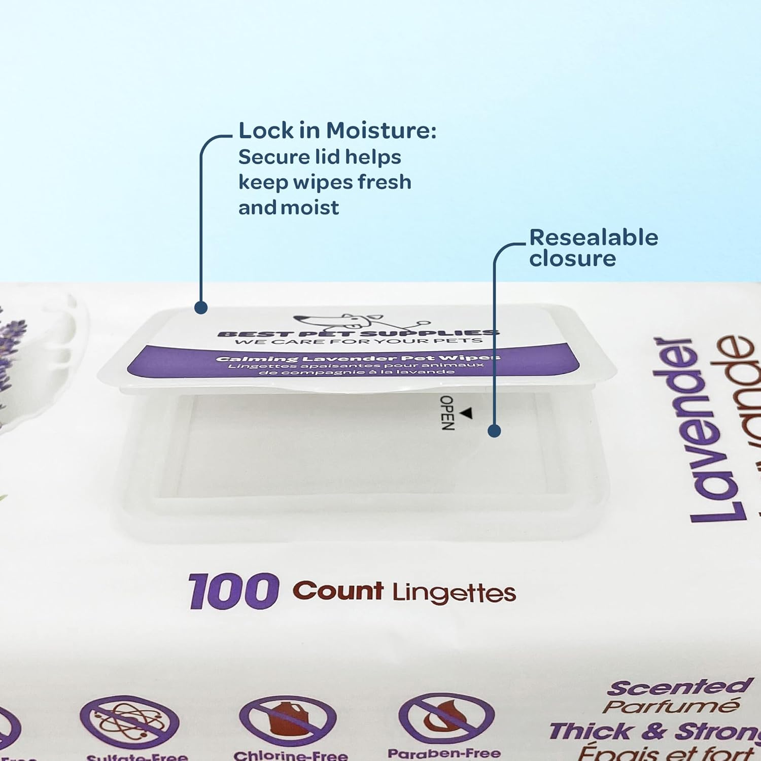 Best Pet Supplies Pet Wipes for Dogs - Dog Wipes Cleaning Deodorizing, for Coats, Ears, Paws - Calming Lavender, Aloe Vera, 100 Count