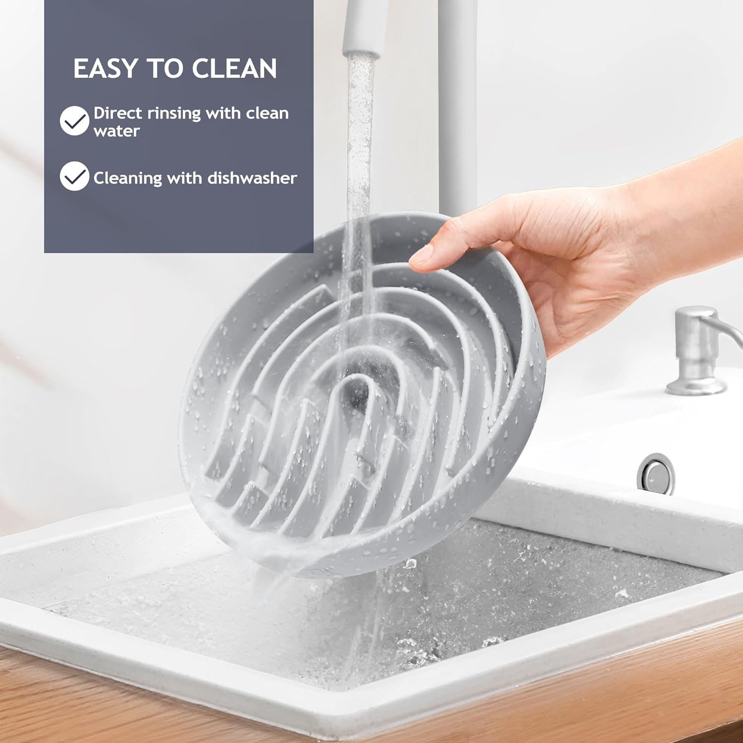 Coomazy Large Silicone Slow Feeder Dog Bowls, Interactive Puzzle Toy for Pets Food Training, Keeps Dogs Busy, Prevents Puppy Overeating (Smoke Gray, Large: 3.2Cup)