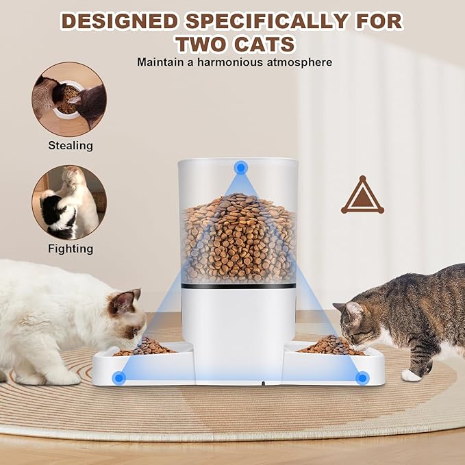 Gugxiom 6L Automatic Cat Feeder for 2 Cats, Cat Food Dispenser, Large Capacity Double Bowls Detachable, Smart APP Control Pet Food Dispenser