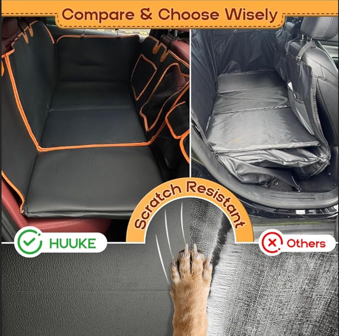 Dog Car Seat Cover for Back Seat, Upgraded PU Leather Back Seat Extender with Hard Bottom Holds 440lbs, Waterproof Anti-Scratch Pet Backseat Protector Dog Hammock for Car, SUV & Small Truck