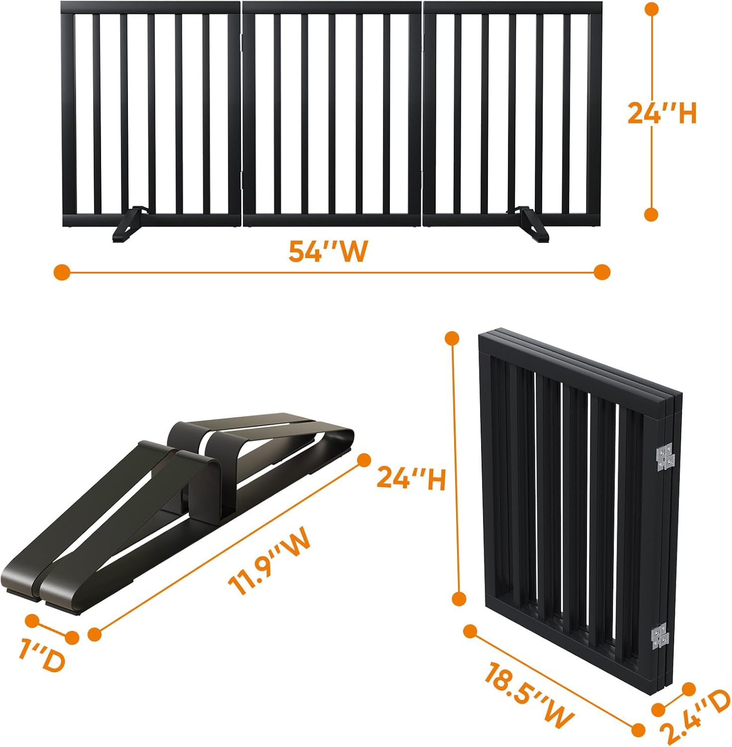 Black 18-55" Foldable Pet Gate for Stairs & Doorways, Puppy Gate Fence