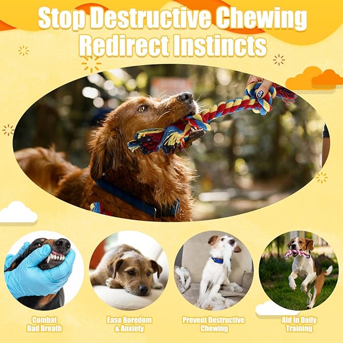 60 Pcs Knot Rope Dog Toys Multi Color Puppy Chew Toy for Dental Dog Teething Toys 48Pcs 2 Knot and 12Pcs 3 Knot Dog Tug Set for Small and Medium Dogs Aggressive Chewers Supplies