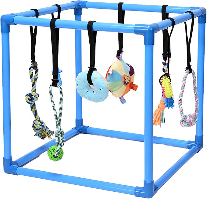 Puppy Play Gym with 8 Hanging Toys, Interactive Indoor Jungle Gym – ABS Frame with Adjustable Elastic Straps, Little Puppy Teething Chew Toys for Busy, Active Small Dogs
