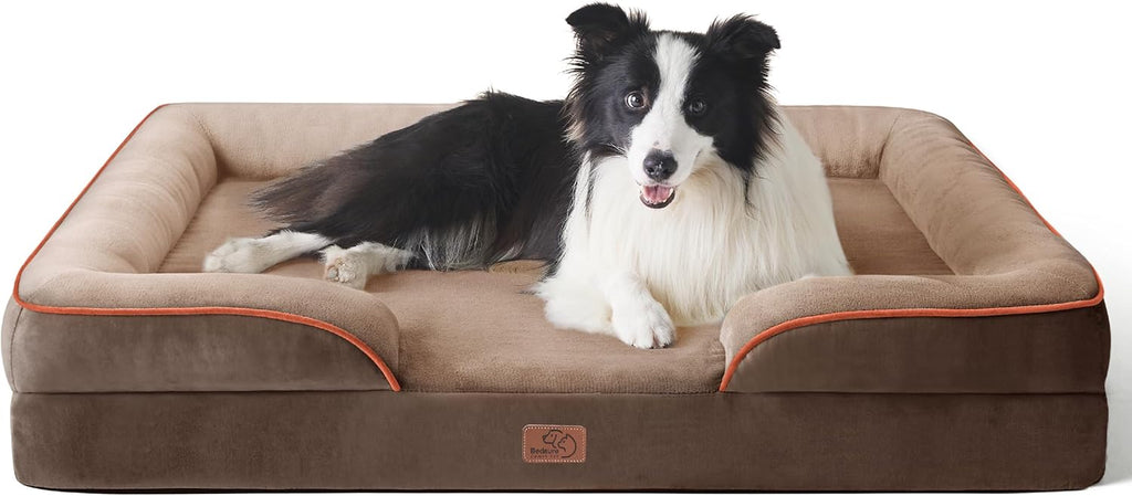 Bedsure Orthopedic Dog Beds Large Sized Dog - Washable Large Dog Cat Bed Waterproof, Comfort Dogs Couch Sofa with Washable Removable Cover, Pet Bed with Nonskid Bottom, Brown, 35"