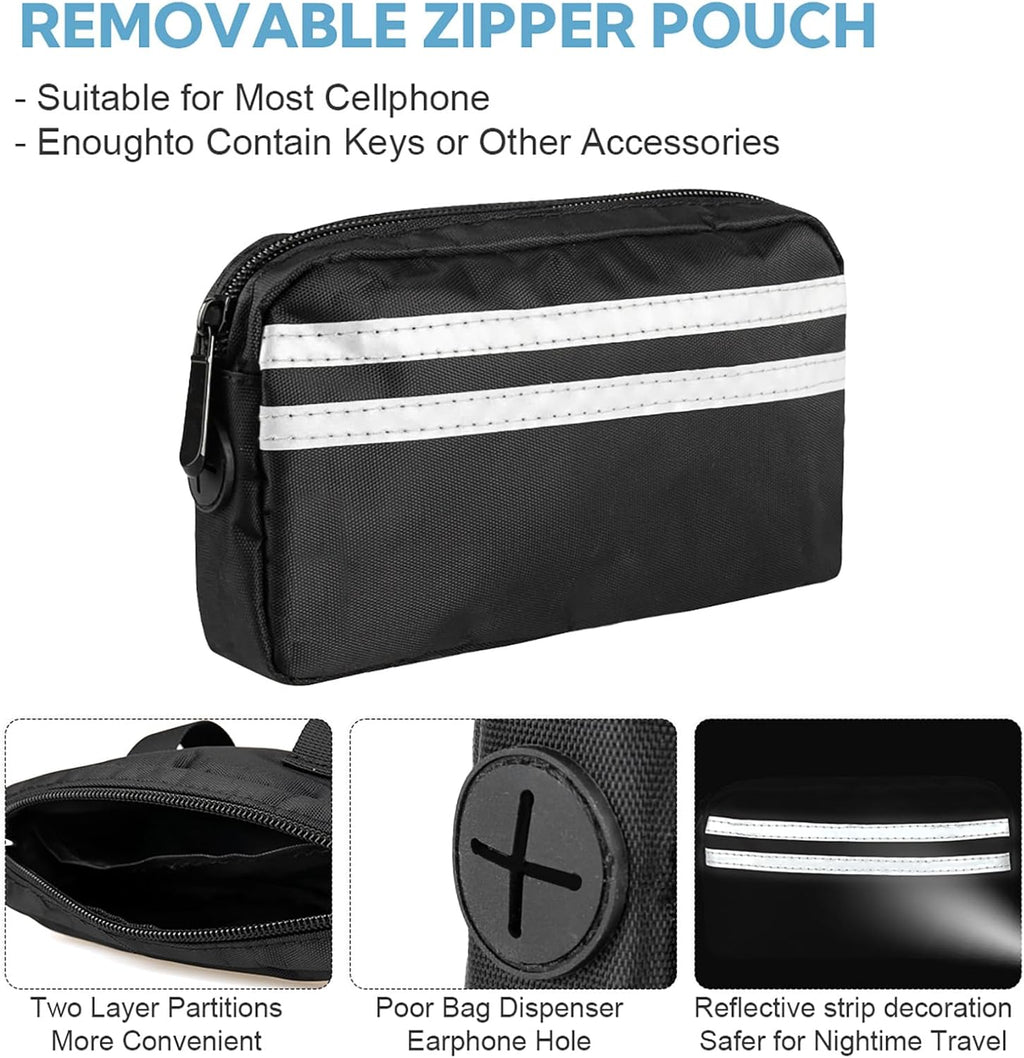 Hands Free Dog Leash, Adjustable Waist Belt with Double Padded Handles, Retractable Bungee for Medium & Large Dogs, Waist Leash for Dog Walking, Running, No Pull, Black