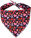 Lionet Paws Valentine Dog Bandana for Small Medium Dogs,Pink Hearts Black Kerchief Washable Dog Triangle Bibs Scarf for Girl or Boy Gift