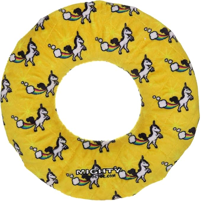 MIGHTY- NO Stuff Ring - Squeaky Plastic Core. 2-in-1 Toy. Made Durable, Strong & Tough. Interactive Play (Tug, Toss & Fetch). It Floats (Unicorn, Large 2 Pack)
