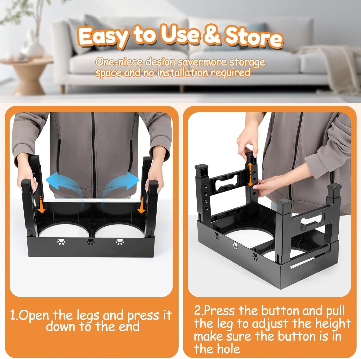 Elevated Dog Bowls with Slow Feeder and 2 Stainless Steel Bowls, Raised Dog Food Bowl Stand 5 Heights Adjustable (3.1", 9", 10", 11", 12" Tall) Non-Slip Feeder for Medium Large Dogs