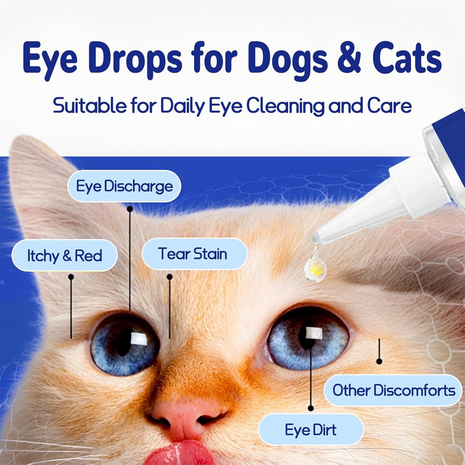 Eye Drops for Dogs & Cats, Natural Safe Dog Eye Drops-Soothe Itching Irritation & Discomfort, Dog Eye Infection Treatment, Pet Tear Stain Remover for Dogs Eye Wash Improving Eye Vision Clarity(2x50ML)