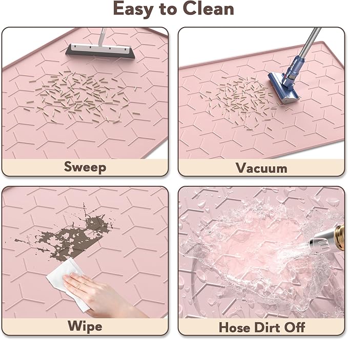 Silicone Cat Litter Trapping Mat, Large Waterproof 34" X 22" Cat Litter Box Mat, Easy to Clean, Pink