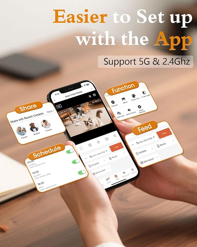 Yakry Automatic Cat Feeder with Camera - 5G WiFi Easy Setup App Control Cat Dry Food Dispenser with Stainless Steel Bowl, 4L/17 Cups, HD 1080P Video with Night Vision for Small Pets Indoor