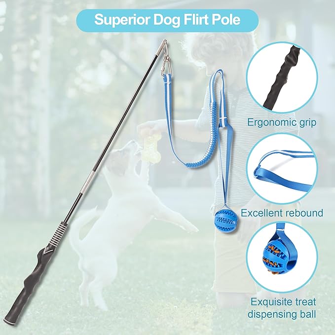 Flirt Pole for Dogs, Durable Dog Flirt Pole for Large Medium & Small Dogs, Interactive Dog Pole Toy with Rubber Ball for Outdoor/Indoor, Training, Chase, Tug of War (24 & 31 inch)