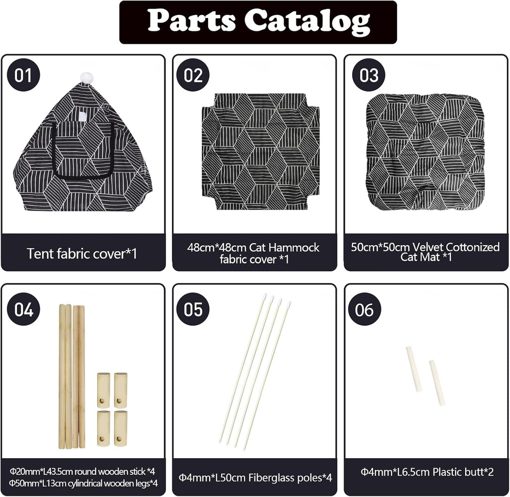 2-in-1 Elevated Cat Tent Cat House, Quick Assembly and Disassembly, Portable Indoor/Outdoor Cute Cat Bed Cave-Black Diamond Pattern