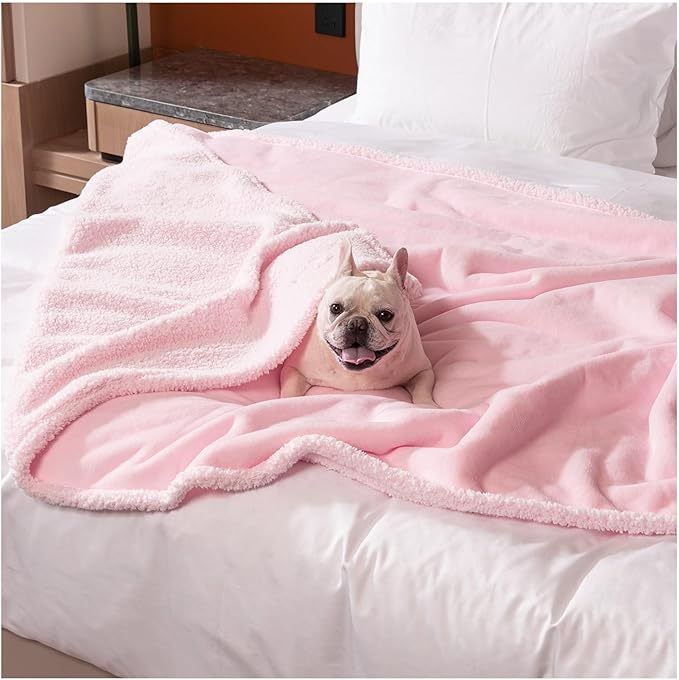 Waterproof Pink Dog Blanket Reversible Sherpa Fluffy Calming Pet Blankets Bed Cover for Puppy Leakproof Sofa Couch Throw Covers Cat-L-57x65in