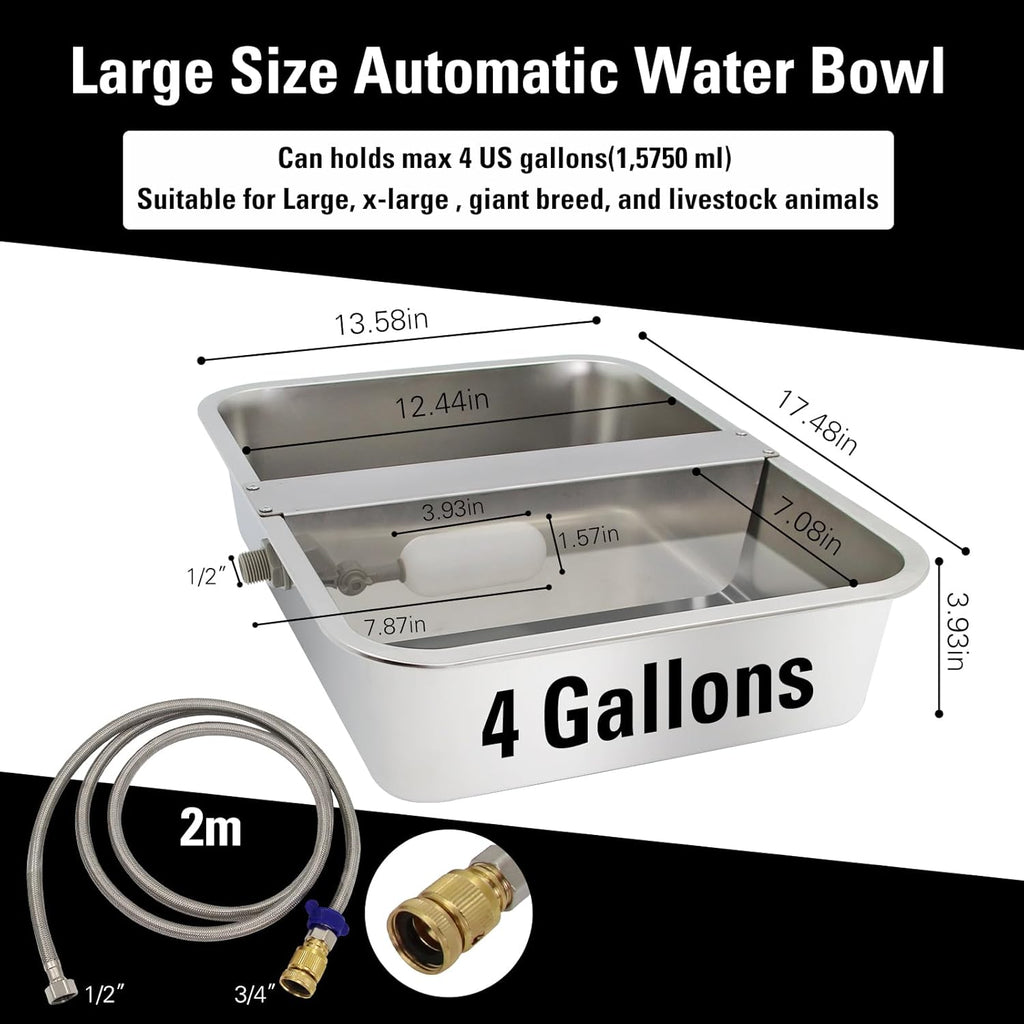 4Gal Automatic Water Bowl Dispenser for Dogs,Pig Waterer,Outdoor Automatic Dog Water Bowl,Stianless Steel Auto Fill Livestock Water Trough with Float Valve for Chicken,Horse,Calf,Dog,Goat